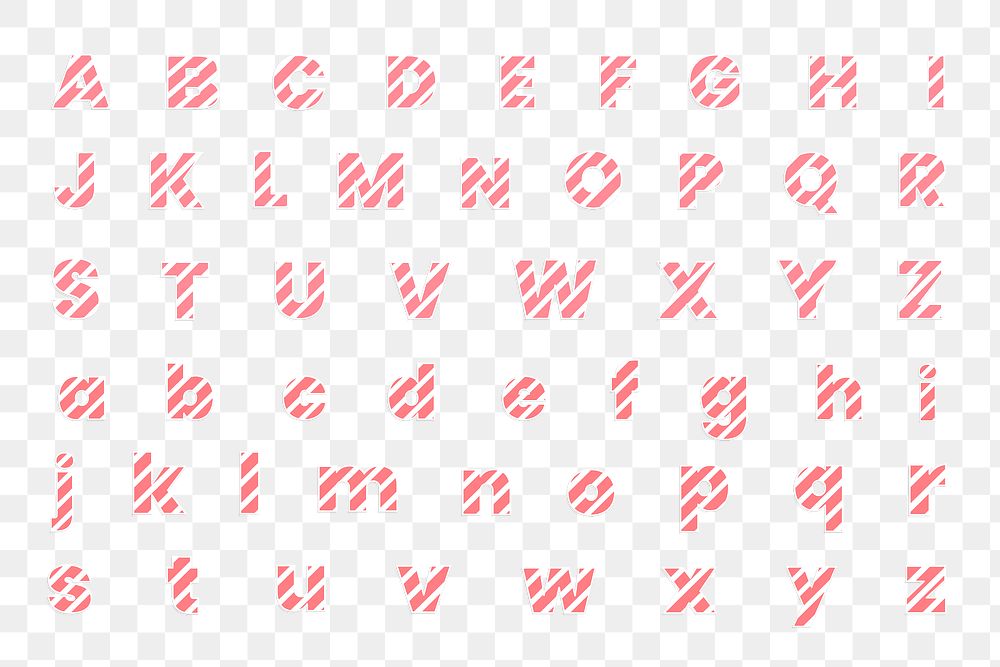 Pink candy cane striped alphabet png set with letter