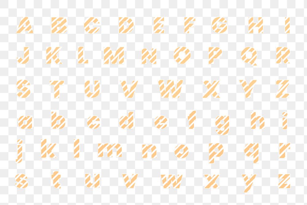 Striped candy cane alphabet png set orange letters abc