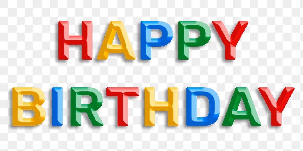 Happy birthday text png bevel effect colorful lettering