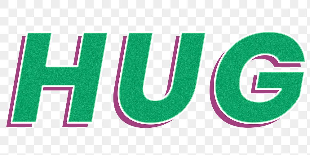 Hug text png retro 3d effect typography lettering