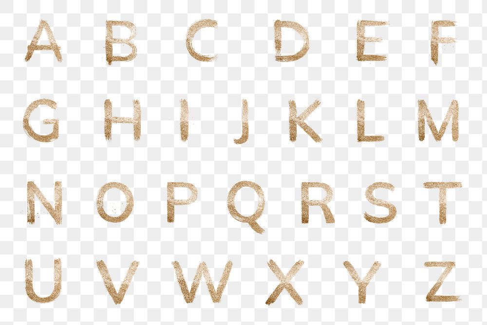 Transparent gold glitter alphabet set typography