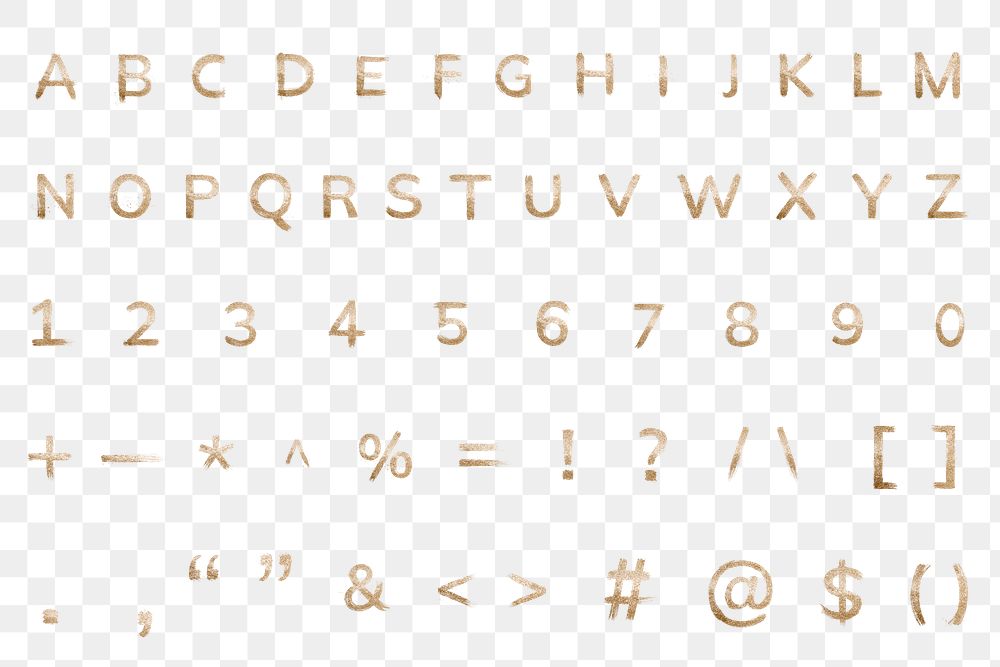 Gold glitter png alphabet numbers and symbol set