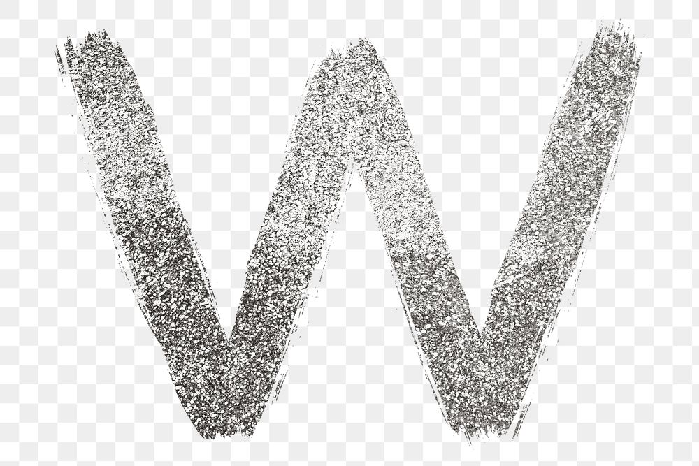 Letter w png silver glitter brushed typography