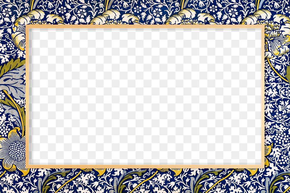Antique floral frame png William Morris inspired pattern