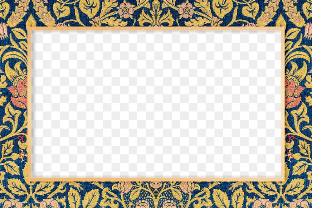 Vintage floral frame png Bohemian William Morris inspired pattern