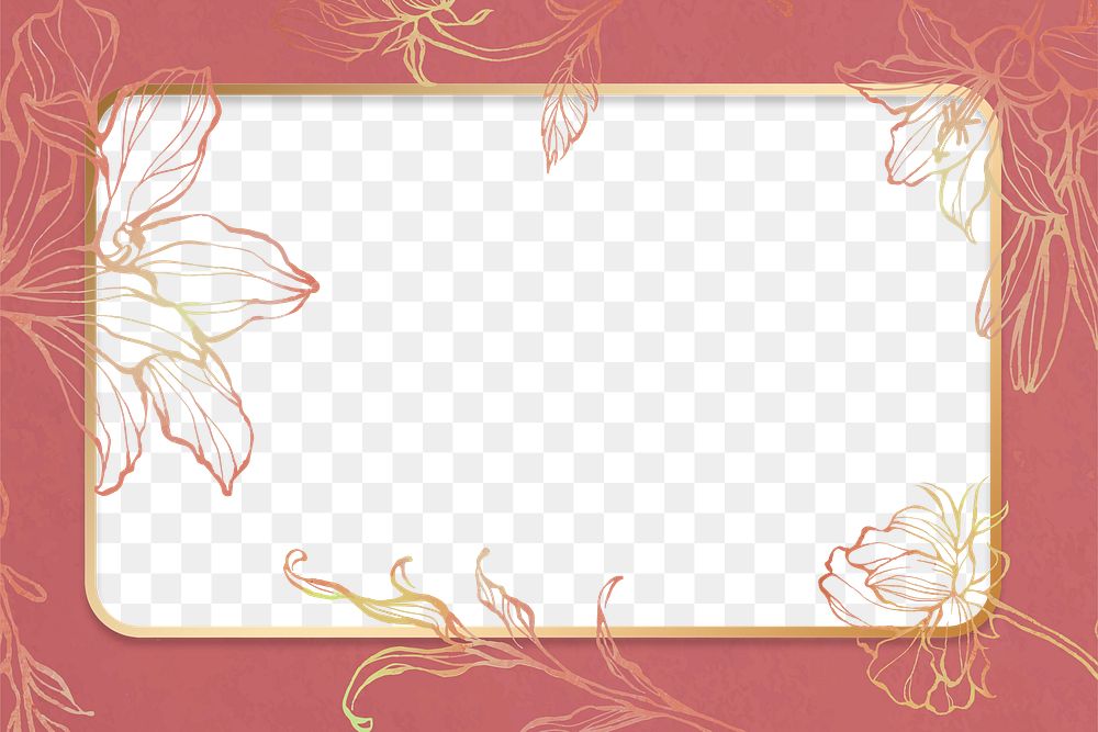 Gold floral rectangular frame png