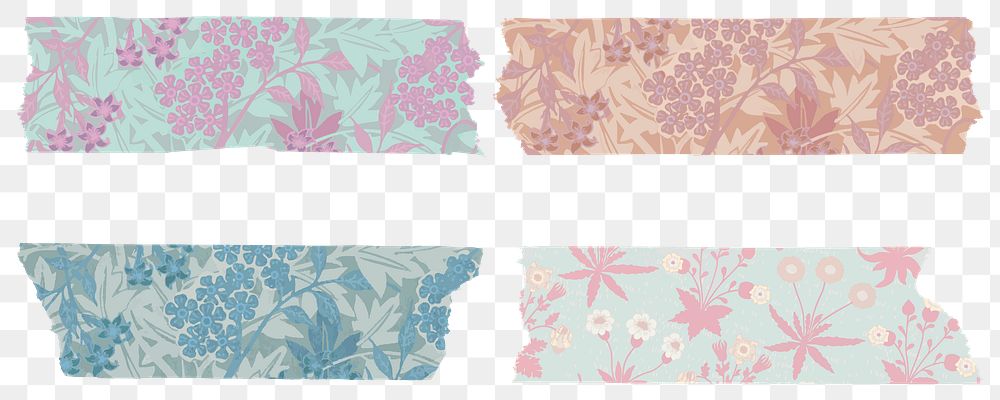 Png leafy washi tape sticker set remix from artwork by William Morris