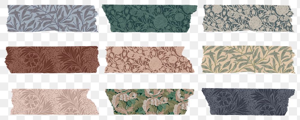 Png leafy washi tape sticker set remix from artwork by William Morris