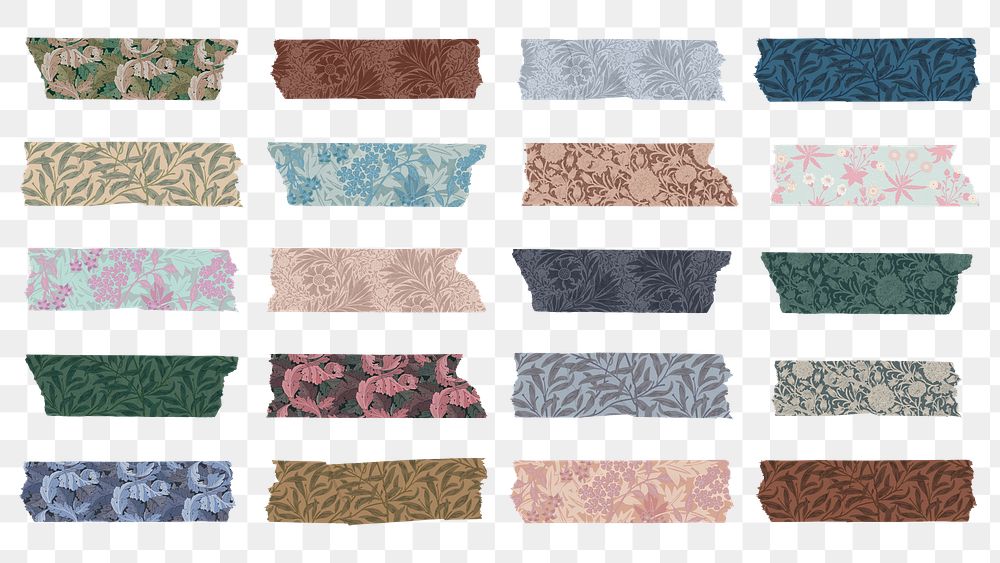 Png Leafy washi tape journal sticker set remix from artwork by William Morris