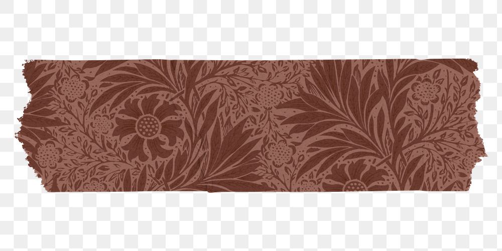 Png marigold flower washi tape journal sticker remix from artwork by William Morris