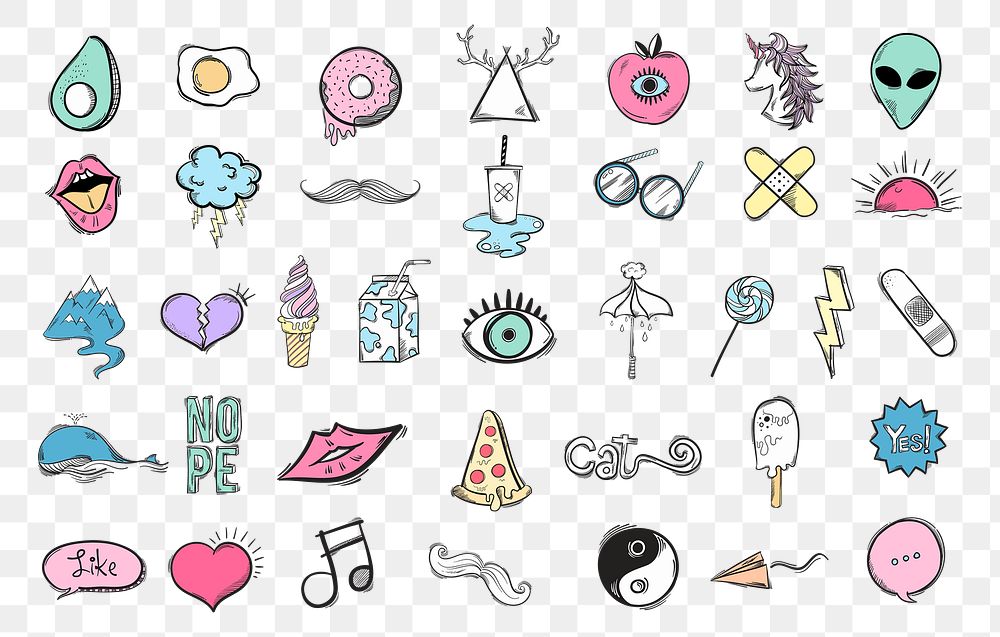 Png cool icon doodle social media story sticker set