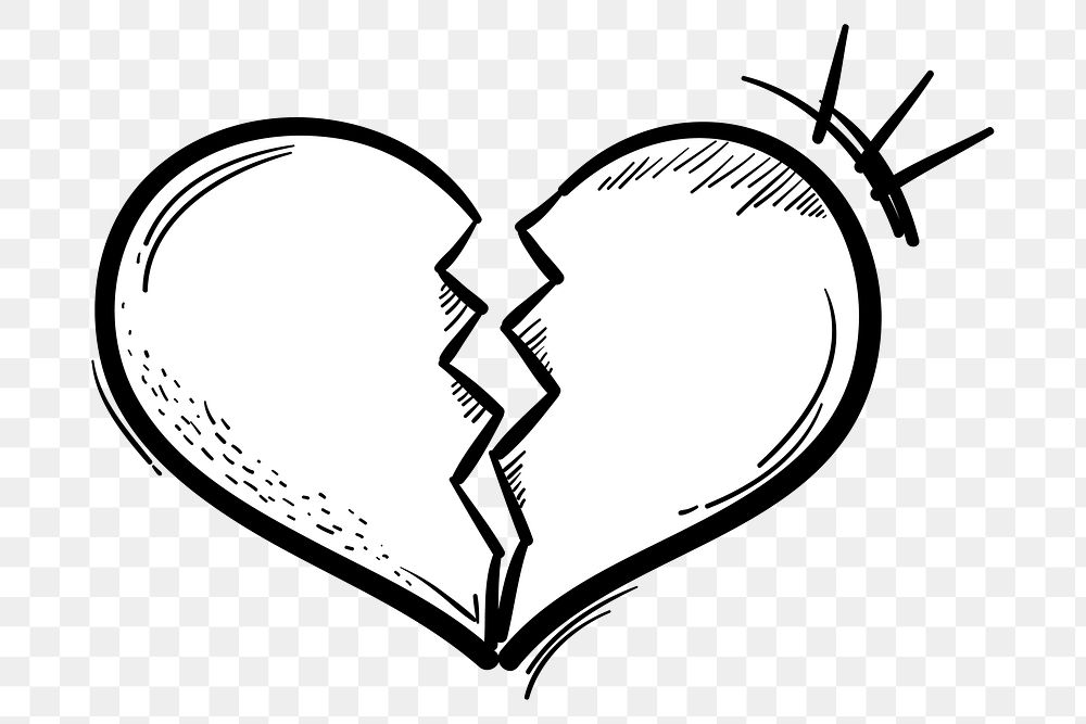 Png broken heart cartoon doodle hand drawn sticker
