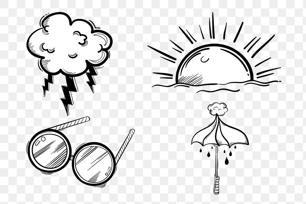 Png funky weather doodle social media story sticker set