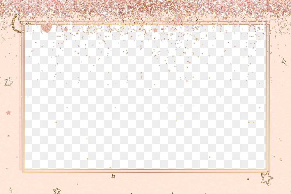 Sparkly rose gold frame png on glitter background