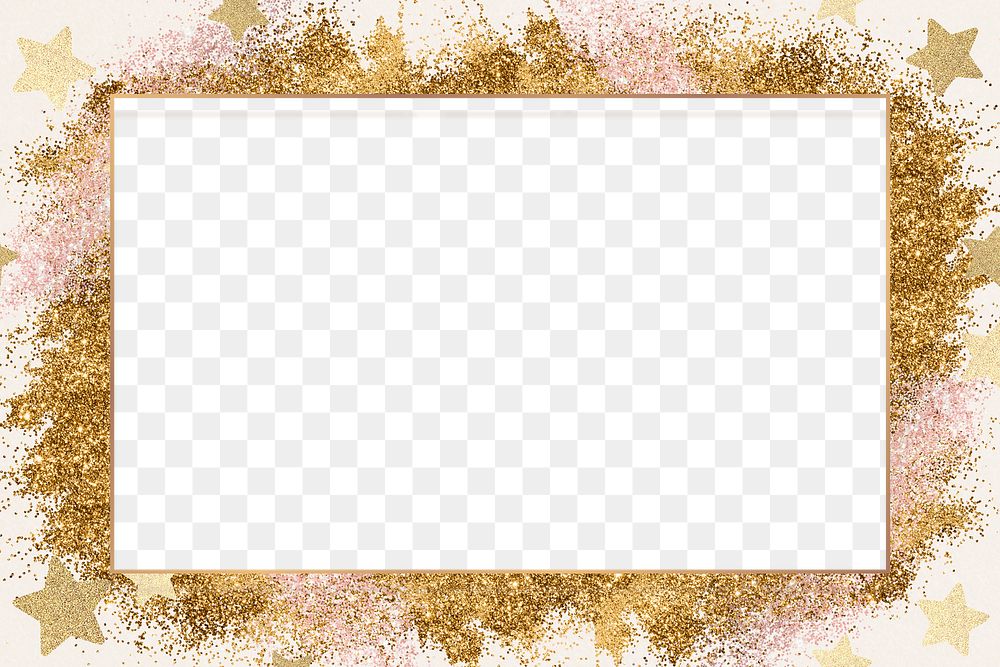 Shiny gold border png festive glitter star pattern frame