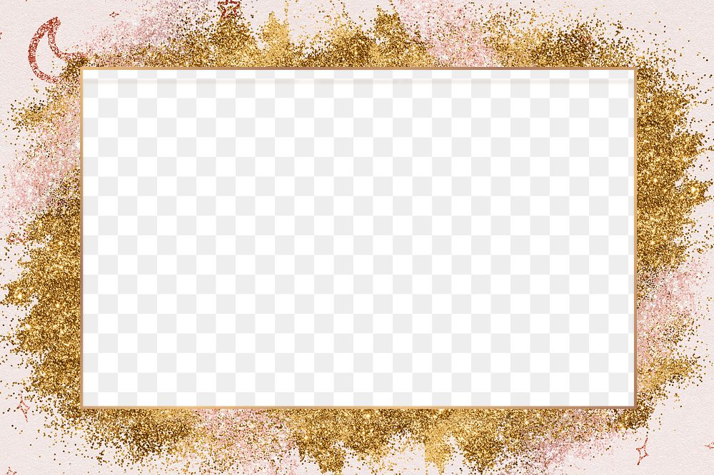 Sparkly gold frame png on glitter background