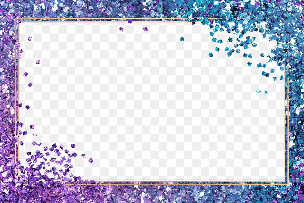 Shiny glitter frame png gradient purple blue background
