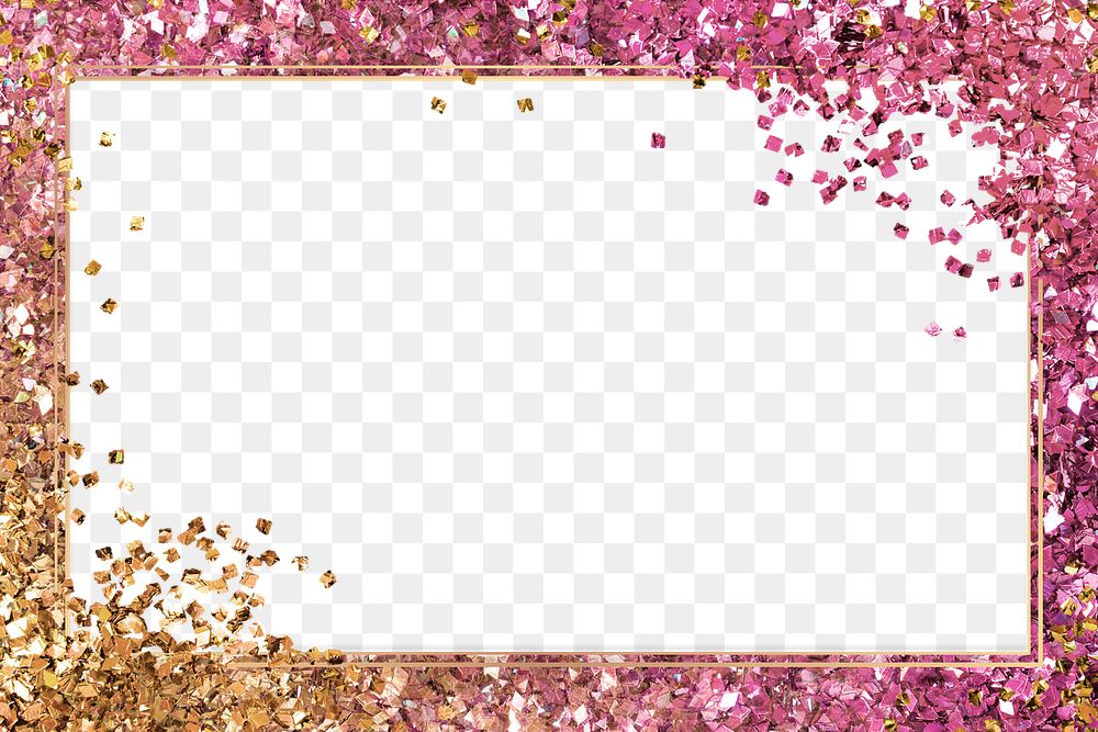 Shiny glitter frame png gradient pink gold background