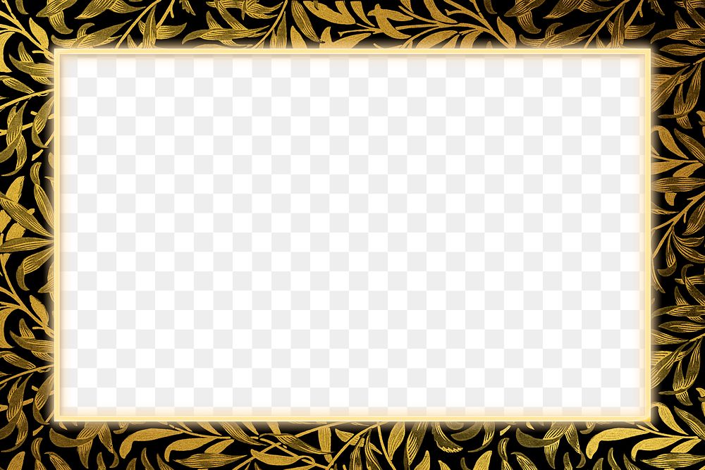 Gold floral frame pattern png remix from artwork by William Morris