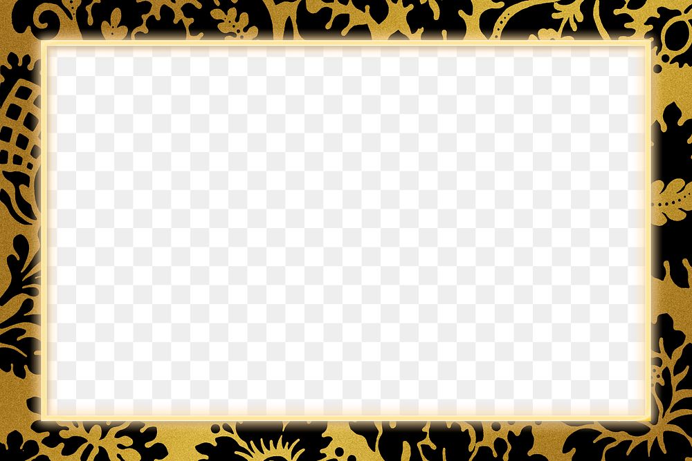 Floral golden frame pattern png remix from artwork by William Morris