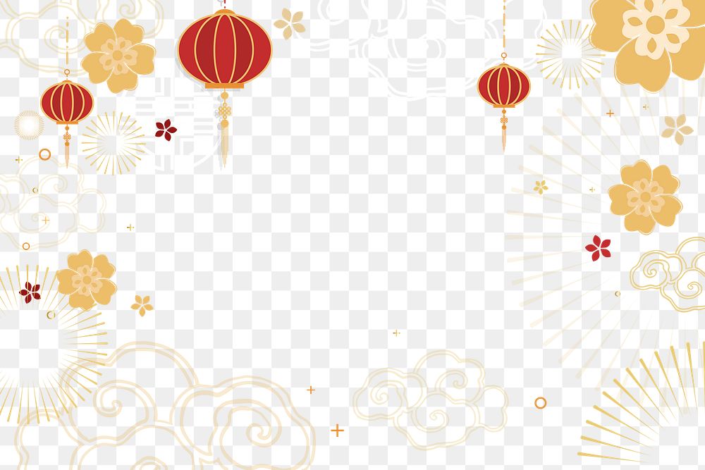 Chinese new year png gold flowers red lantern celebration