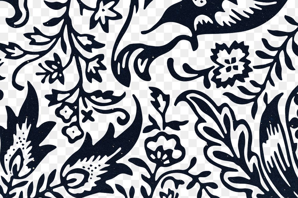 Png pattern William Morris floral transparent background indigo botanical remix