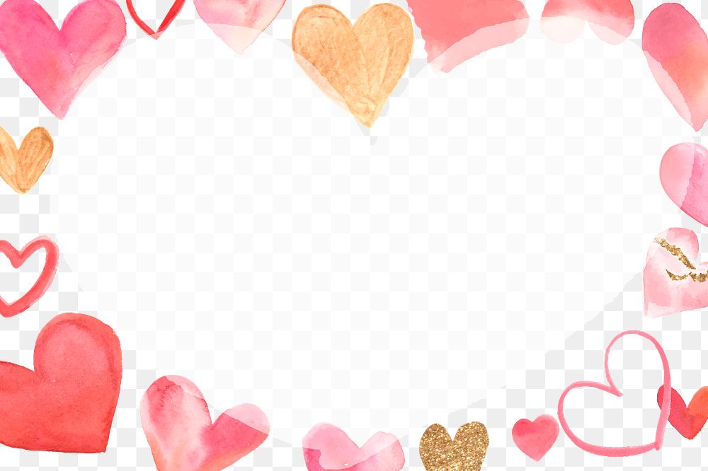 Valentine's day frame png with watercolor hearts