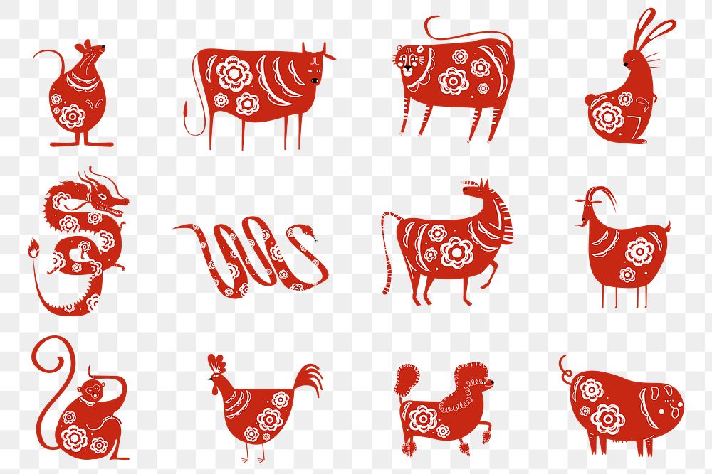 Red Chinese zodiac animals png transparent collection