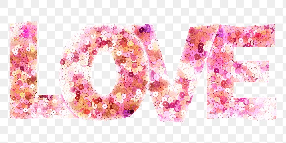 Love png pink sequin glitter typography
