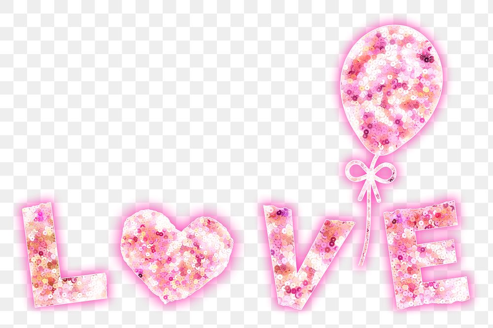 Love png pink sequin glitter typography