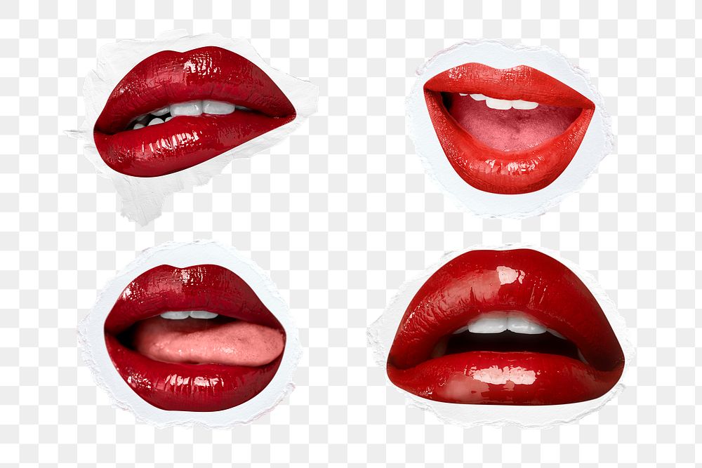 PNG kissable lips expression stickers for Valentine&rsquo;s day set