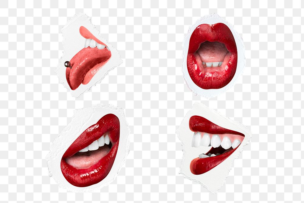 Red lips png playful expression stickers set for Valentine's day