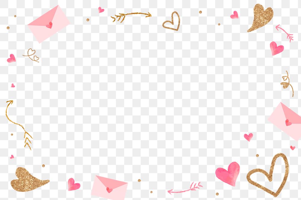 Valentine&rsquo;s love letter frame png transparent background with glittery heart