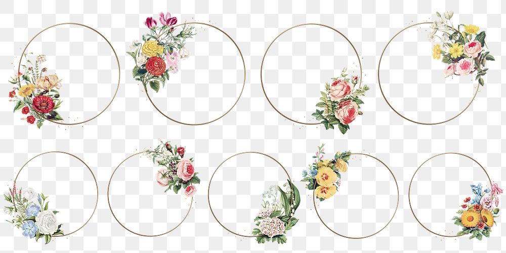 Png frames in gold with vintage flower decorations