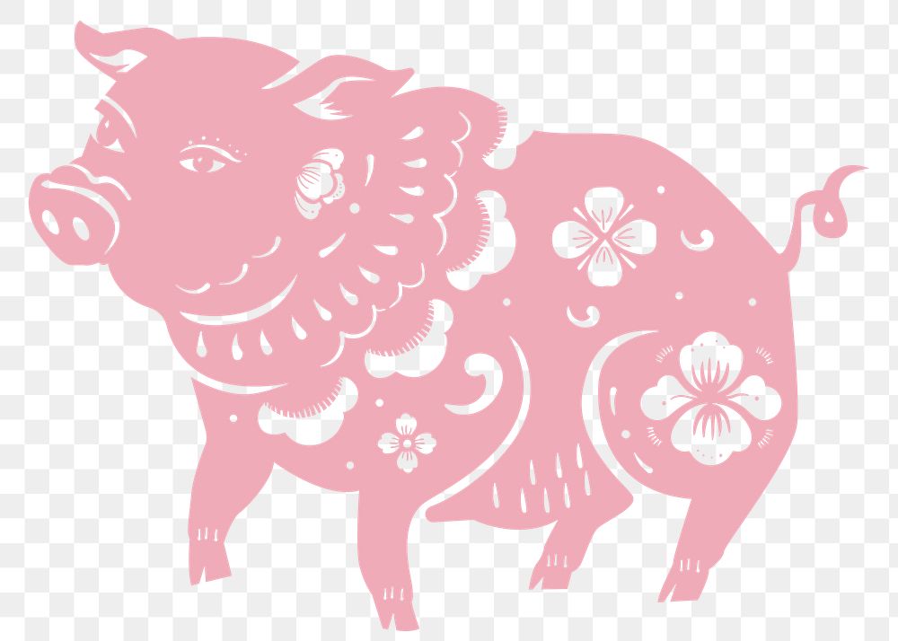 Png year of pig pink Chinese horoscope animal illustration
