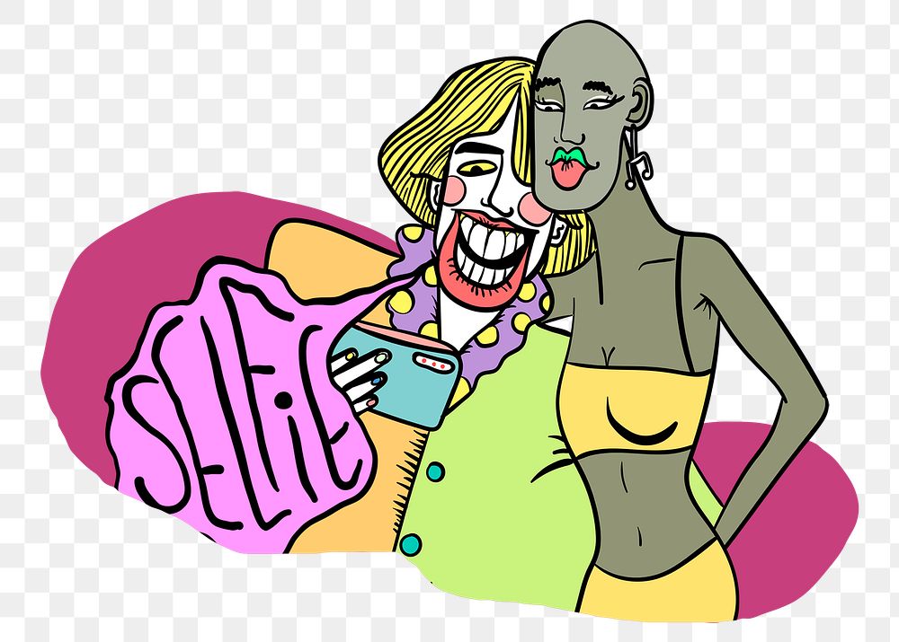 Trans women png taking selfie doodle illustration for pride month campaign