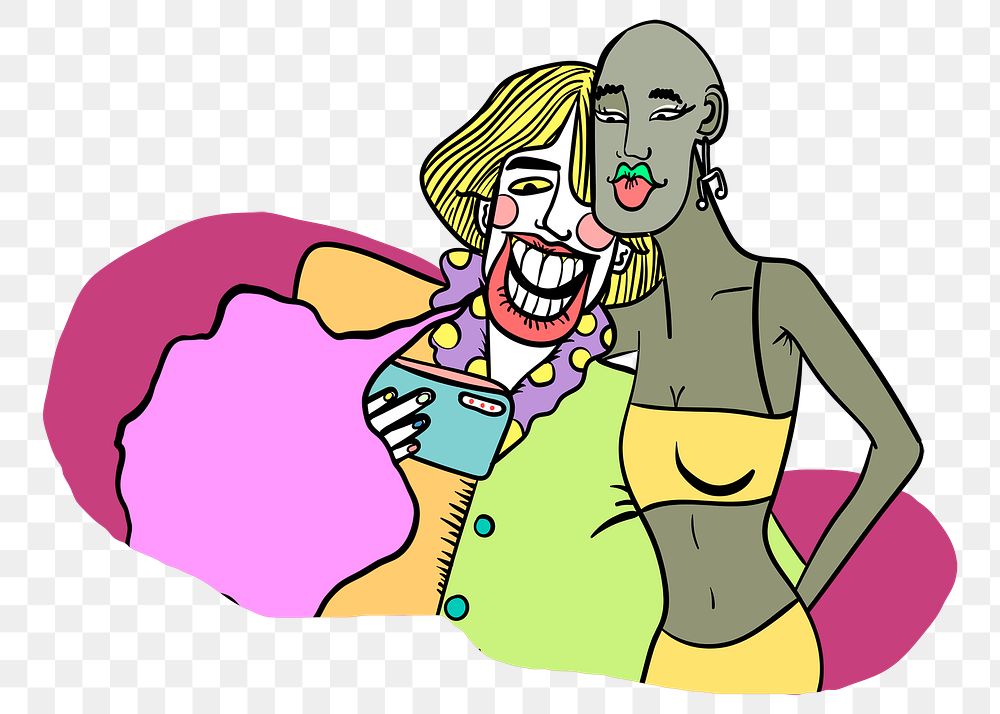 Trans women png taking selfie doodle illustration for pride month campaign