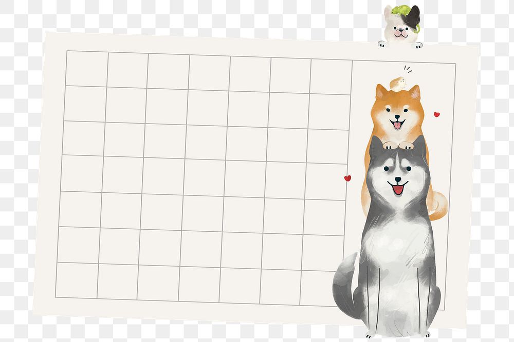 Paper note png with cute hand-drawn dogs on transparent background