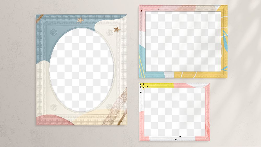 Photo frame PNG mockup, pastel Memphis, home decor set