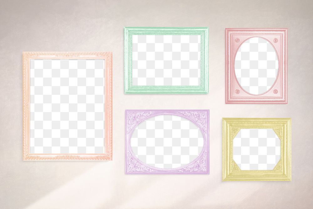 Photo frame PNG mockup, wall decor set in pastel