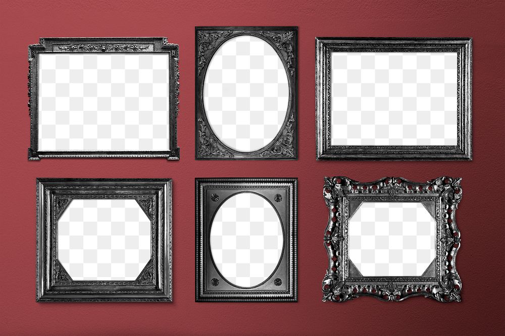 Frame PNG mockup, home decor set, black Gothic style