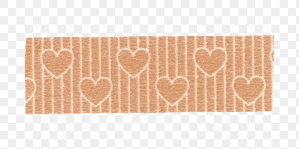 Cute washi tape png clipart, orange heart pattern on transparent background