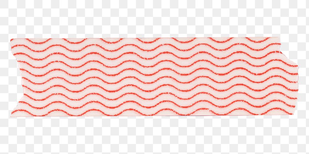 Cute washi tape png collage element, red wave pattern on transparent background