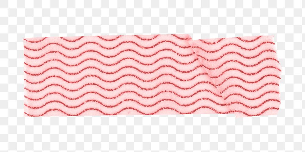 Pattern washi tape png collage element, red wave on transparent background