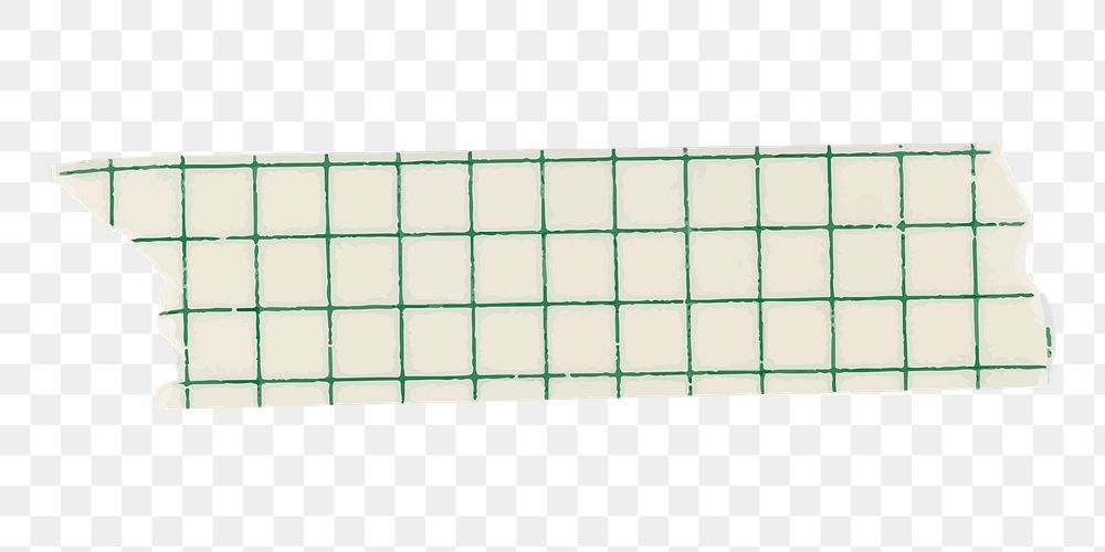 Green png washi tape sticker, grid patterned with transparent background