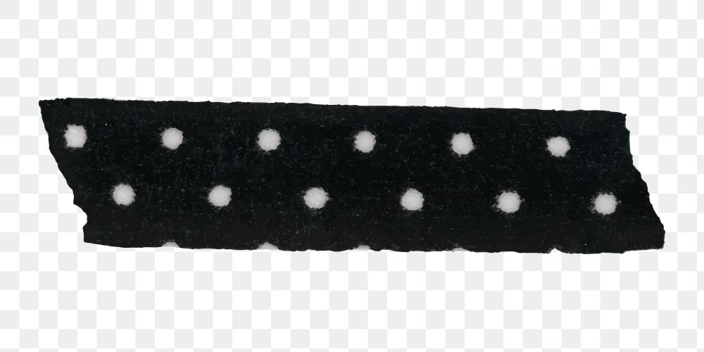 Black washi tape png sticker, polka dot patterned with transparent background