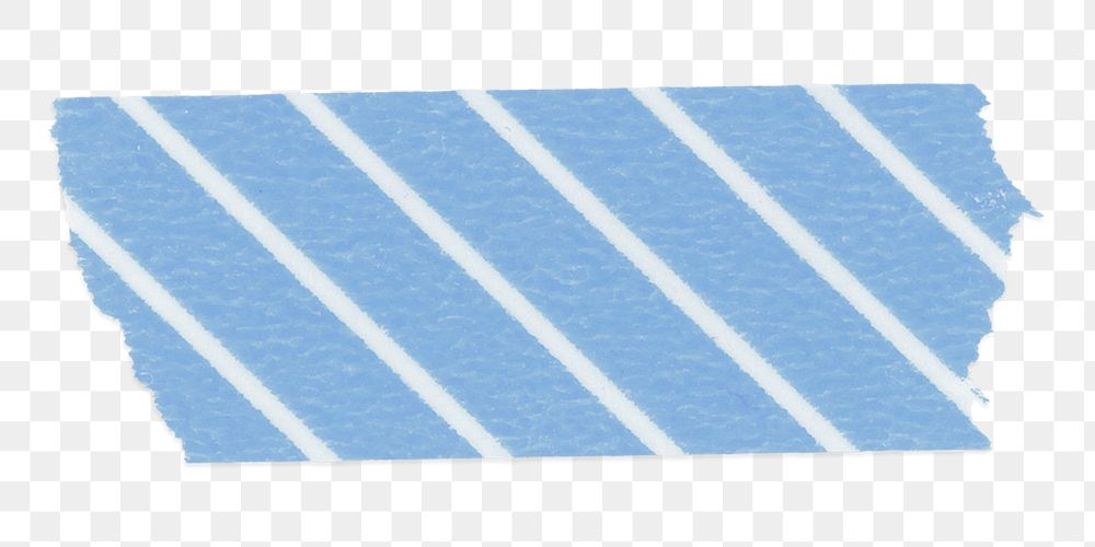 Blue washi tape png sticker, striped pattern on transparent background
