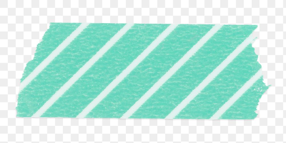 Green washi tape png sticker, striped pattern on transparent background