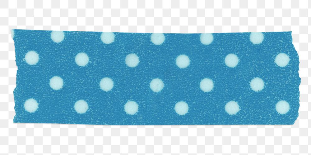Blue washi tape png sticker, polka dot patterned with transparent background