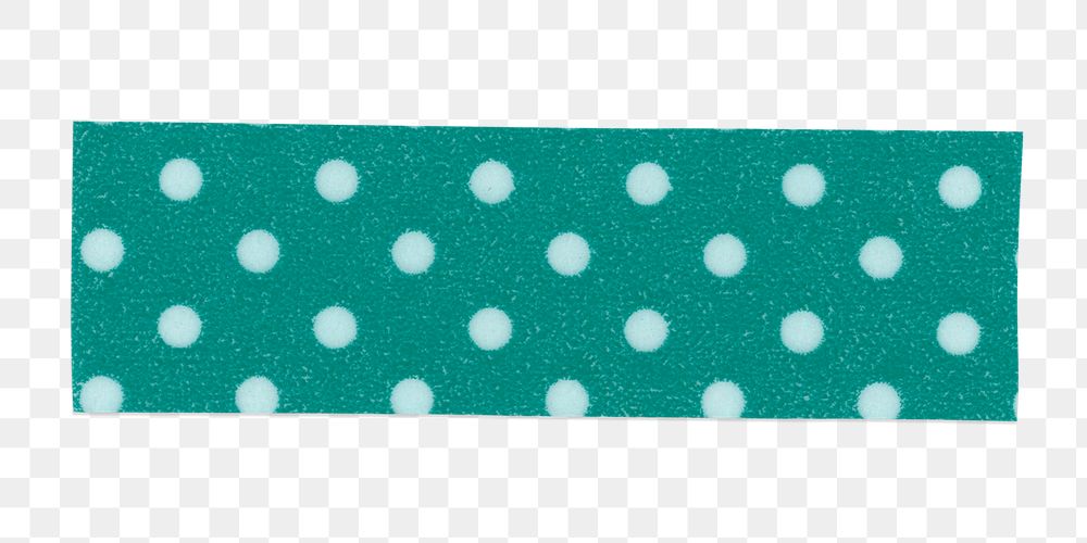 Green washi tape png sticker, polka dot patterned with transparent background